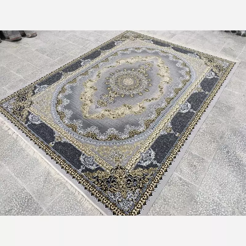 فرش ماشینی بی سی اف 9 متری طرح کارن نقره ای